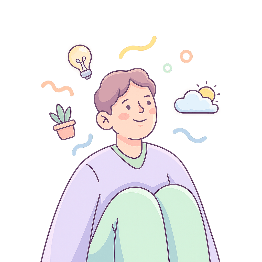 Person with thought icons representing self-awareness